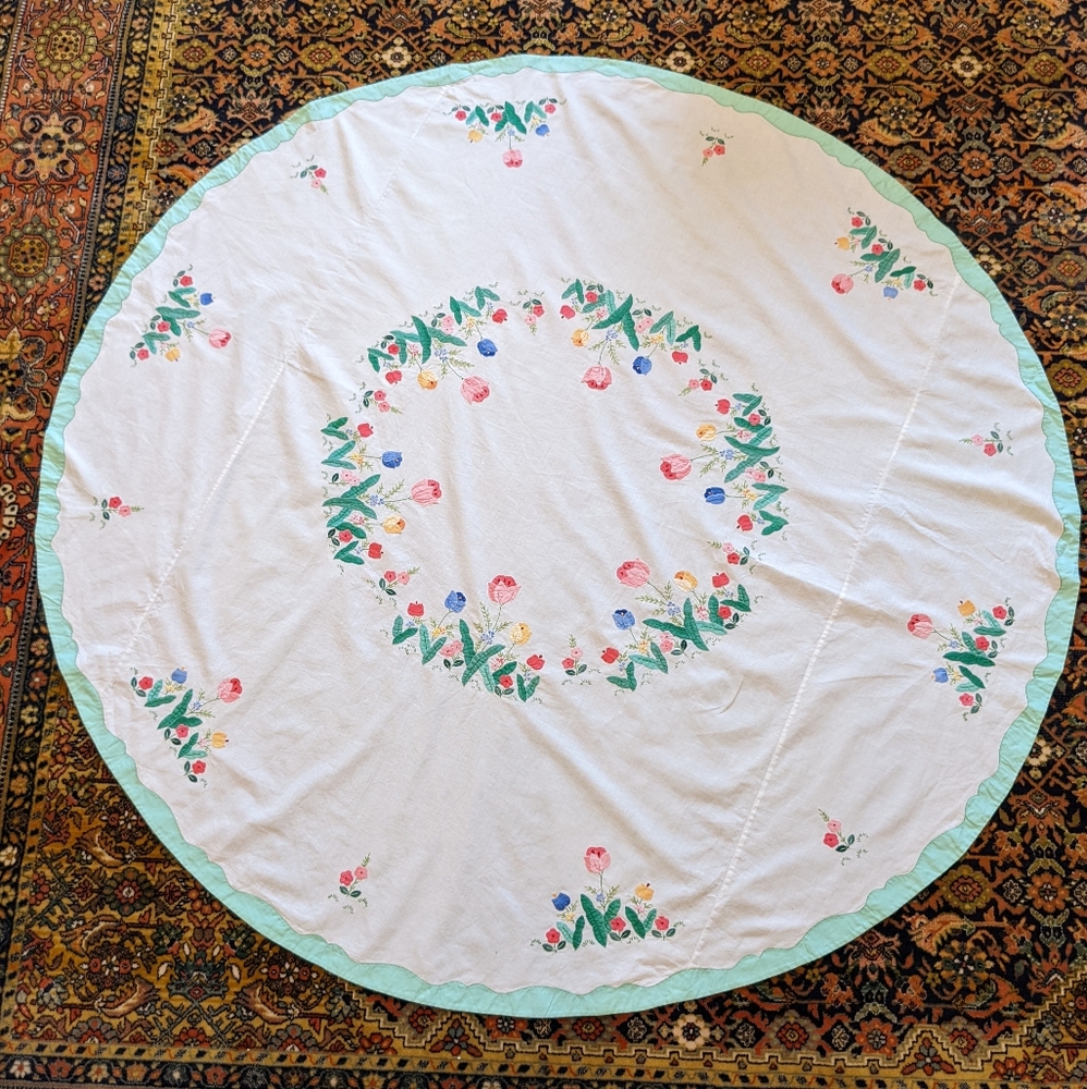 Vintage Hand Embroidered Tablecloth